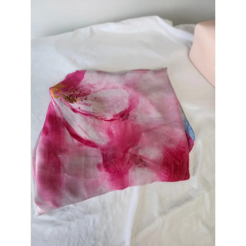 Floral Silk Blend Scarf One Size Blue Pink